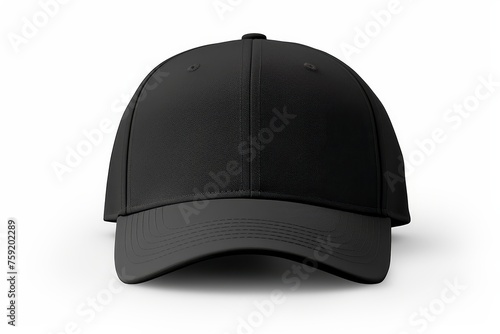 Front view black baseball cap mockup isolated png cutout for design presentation