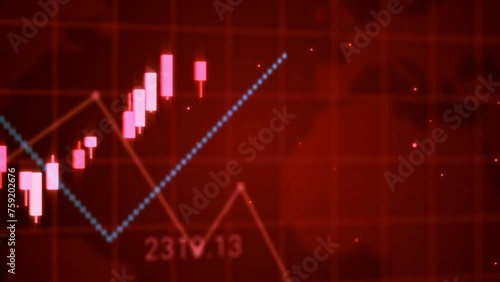 Falling digital business trend chart, market candlestick stock chart loss profit, negative crypto investment bearish price concept, blue finance technology failure crisis background 3d rendering photo