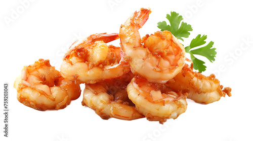 Fresh presentation of Fried Shrimp isolated on white transparent background