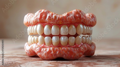 The jaw with the teeth is on the table. 3d illustration photo