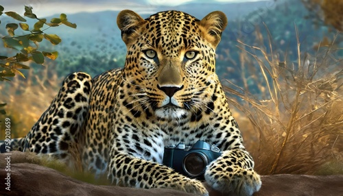 A leopard looking back to cameras , high quality photo