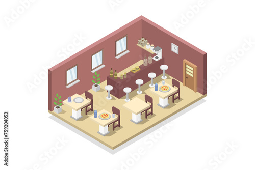 Isometric restaurant room