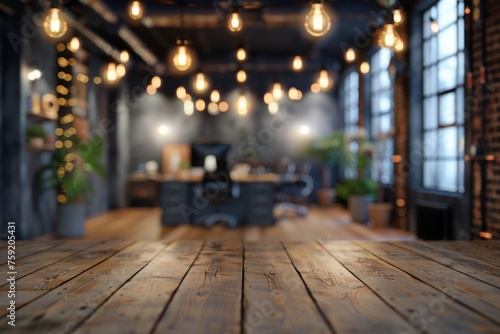 A large, empty office room with a sun shining through the windows. Modern space is made of glass and has a shiny, reflective surface