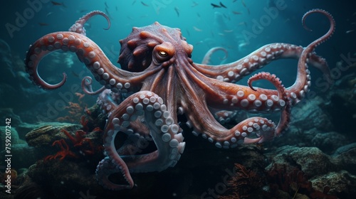 Lose yourself in the mesmerizing textures of an octopus as it moves with fluid grace beneath the waves. © Usman