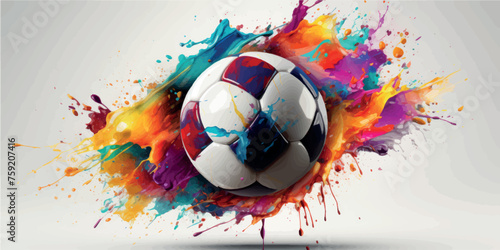 Soccer ball in splashes of color design. Football print. Football concept, goal art. Collection of bright prints of soccer balls for T-shirts, clothing, paper. Sports football logo vector.
