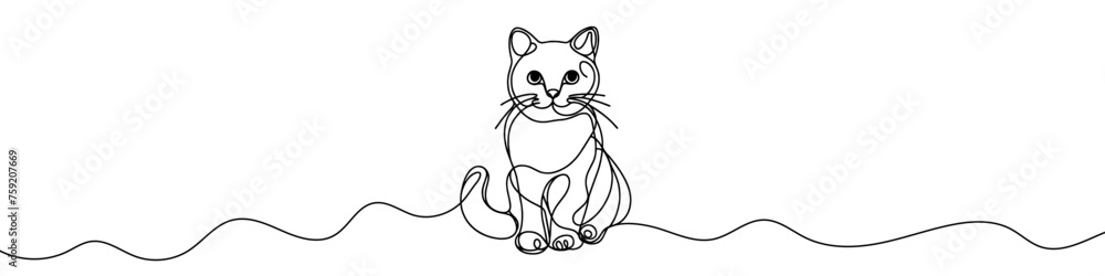 Obraz premium Continuous editable line drawing of cat. Cat icon in one line.