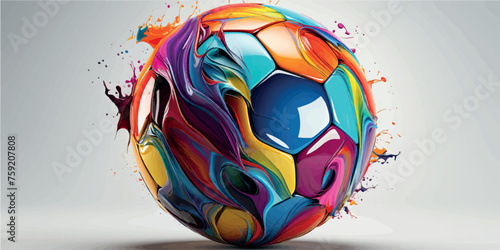 Soccer ball in splashes of color design. Football print. Football concept, goal art. Collection of bright prints of soccer balls for T-shirts, clothing, paper. Sports football logo illustration.