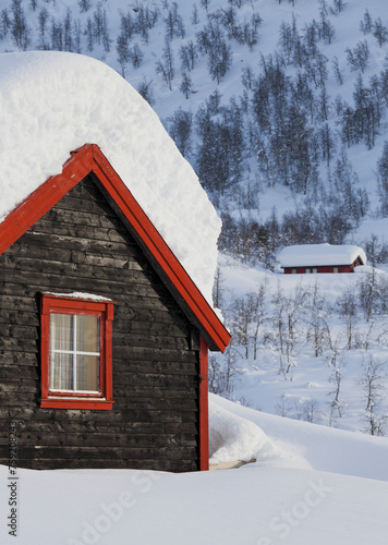 verschneite Hütte, Kvanndalen, Hordaland, Norwegen