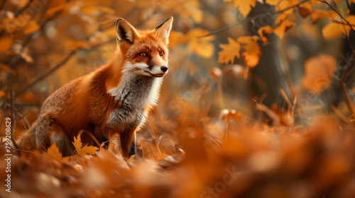 ute Red Fox, Vulpes vulpes, fall forest. Beautiful animal in the nature habitat © Natalina