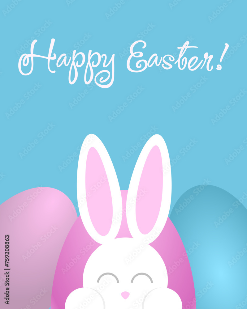 Sweet easter sale illustration with color Painted Eggs and white rabbit on a blue background. Vector Easter Holiday Design Template for Coupon, Banner, Voucher or Promotional Poster. Bunny. Sweet easter sale illustration with color Painted Eggs and white rabbit on a blue background. Vector Easter Holiday Design Template for Coupon, Banner, Voucher or Promotional Poster. Bunny.