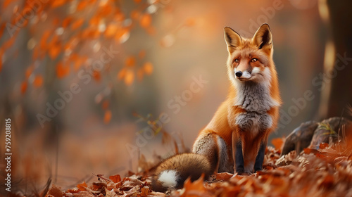 ute Red Fox, Vulpes vulpes, fall forest. Beautiful animal in the nature habitat © Natalina