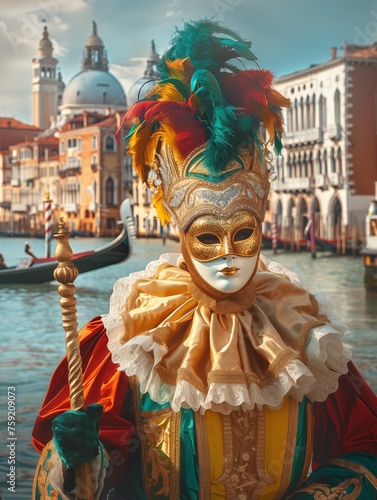 Ein bunt kostümierter und maskierter Mann - Karneval in Venedig © HeikoW.