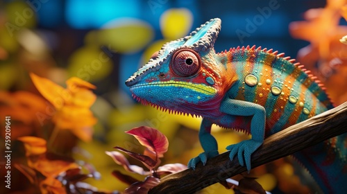 The chameleon's scales seem to pulse with life, radiating a vibrant energy that is impossible to ignore.