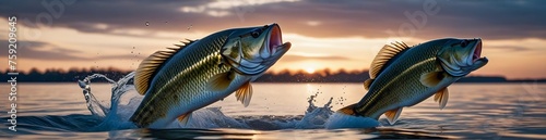 bass fishing banner panorama for website background, bass fish banner super wide, website banner fish © P.W-PHOTO-FILMS