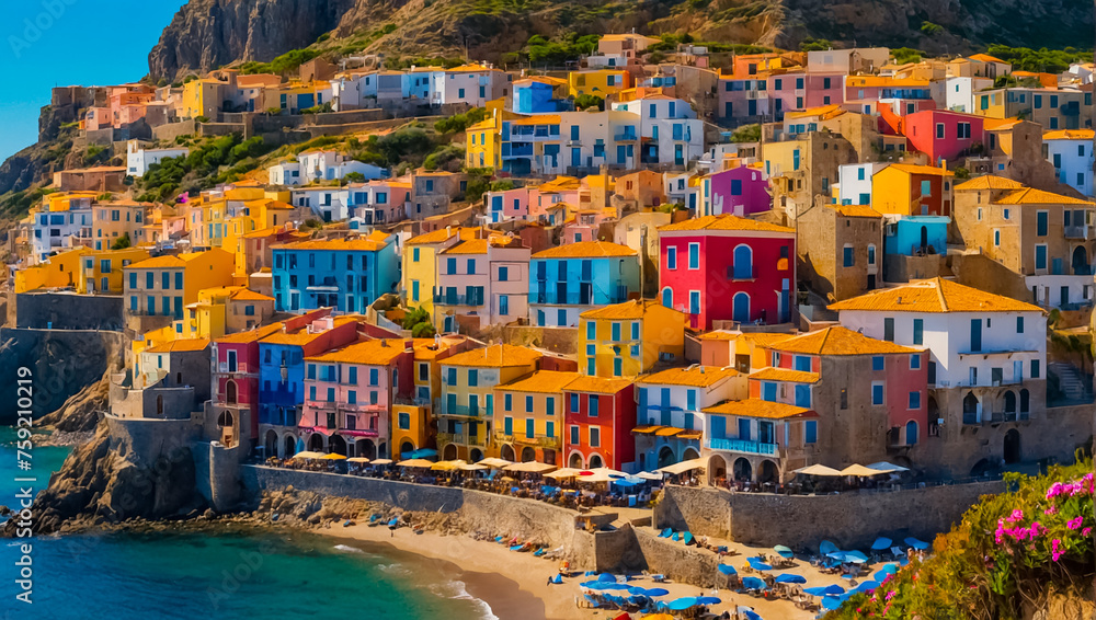 beautiful city of Sardinia, Italy colored houses