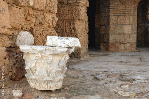 Ruins of Roman Baths of Antoninus in Carthage Archeological Site in suburbs of Tunis city photo