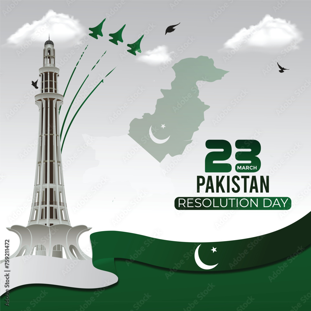National map with flag for Pakistan Resolution Day vector design Post , 23 March
