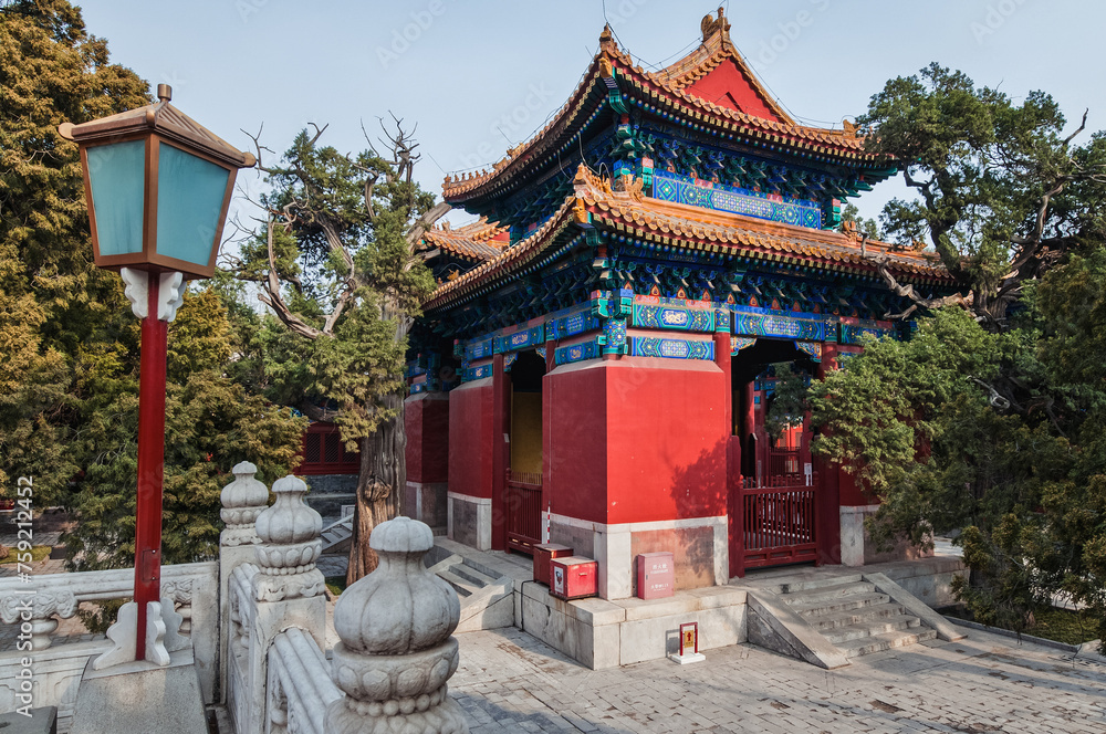 Beijing, China - April 3, 2013: Stone tablets pavilions in Temple of Confucius in Beijing Beijing, China - April 3, 2013: Stone tablets pavilions in Temple of Confucius in Beijing