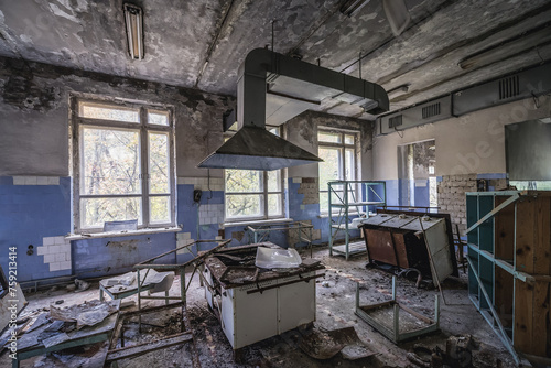 Kitchen in hospital in Pripyat ghost city in Chernobyl Exclusion Zone, Ukraine