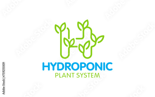Illustration vector graphic of modern hydroponic farm with natural green leaf concept logo design