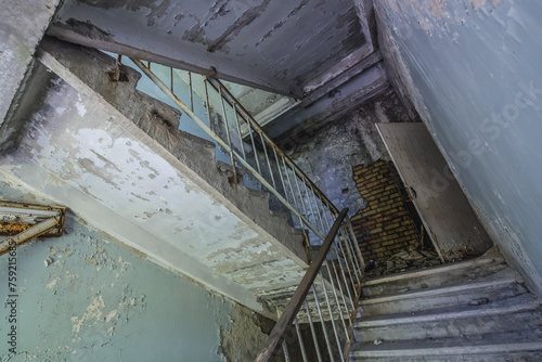 Staircase of Hospital MsCh-126 in Pripyat ghost city in Chernobyl Exclusion Zone