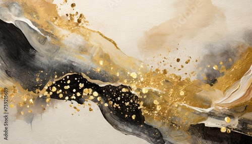 explore the world of artistic expression with an abstract marble flow blot painting in watercolor and acrylic featuring gold beige and black on a canvas background with a horizontal texture