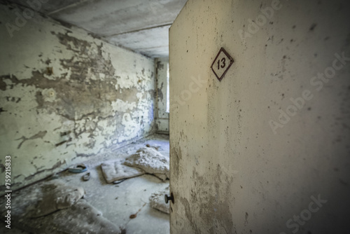 Patient room in Hospital MsCh-126 in Pripyat ghost city in Chernobyl Exclusion Zone, Ukraine