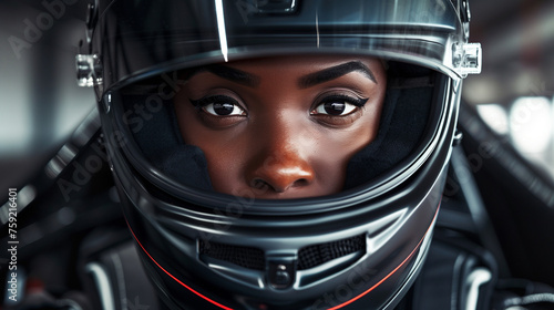 Close-up of a black female pilot wearing a helmet © Dantaz