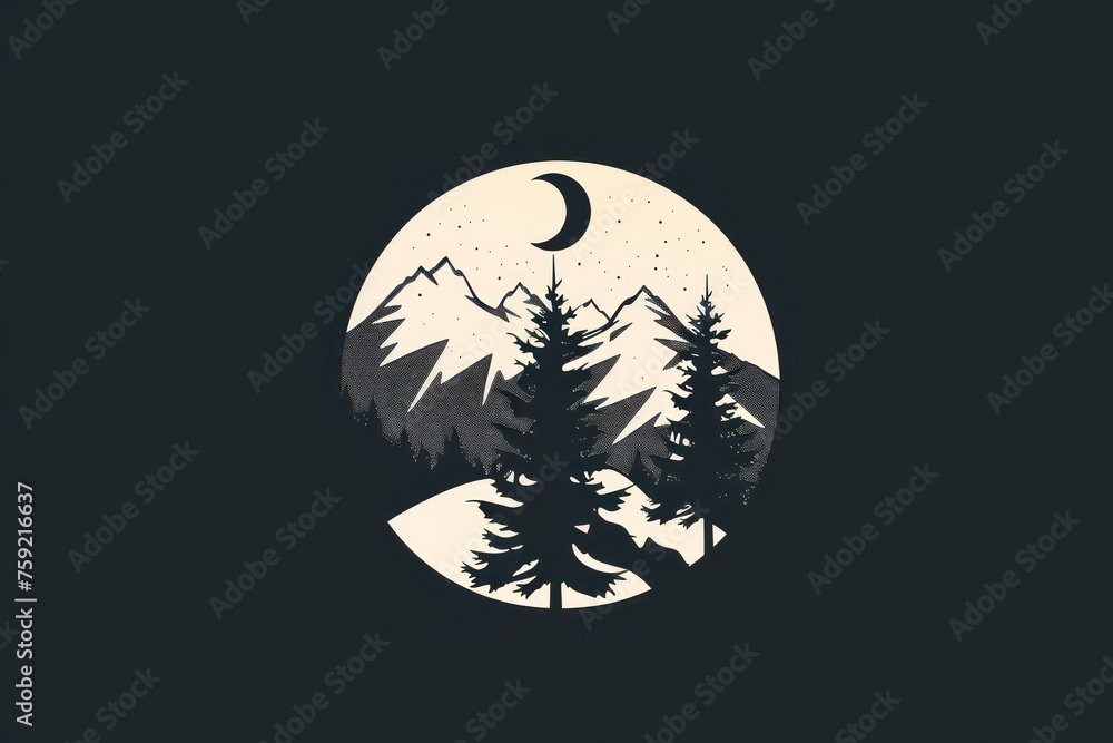 black and white logo with tree illustration