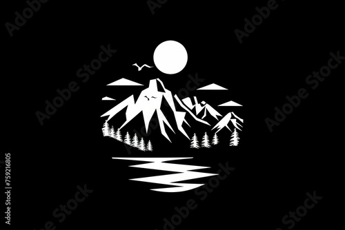 company logo with a mountain and mountain design image black and white