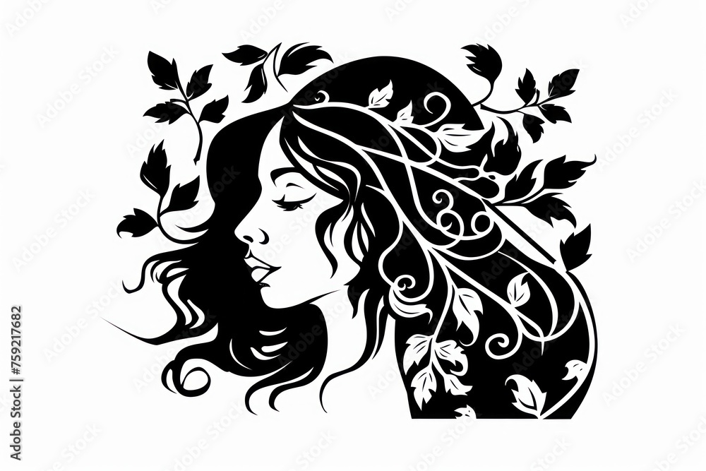 woman with her hair and leaves symbol
