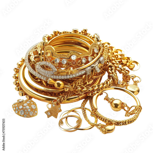 Gold Jewelry isolated on white or transparent background