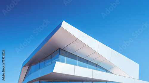 Architecture modern building design close up. White building against the blue sky.