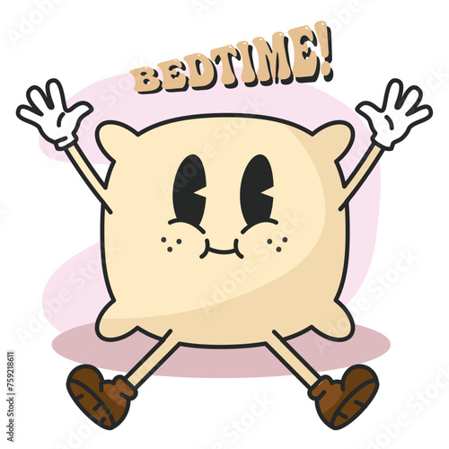 Pillow groovy cartoon Cute kawaii Vector