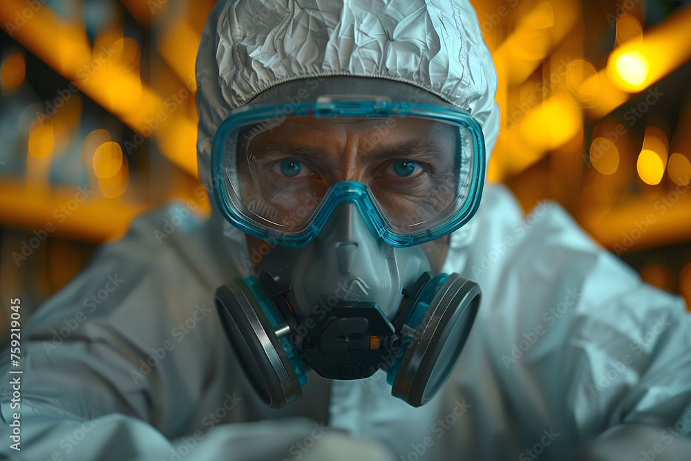 Man Wearing Gas Mask and Goggles Man Wearing Gas Mask and Goggles