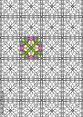 Coloring book for children and adults, handmade, doodling, zentangle, anti-stress. Black and white linear drawing. Original template in the ethnic style of the peoples of the East, Asia, India, Mexico