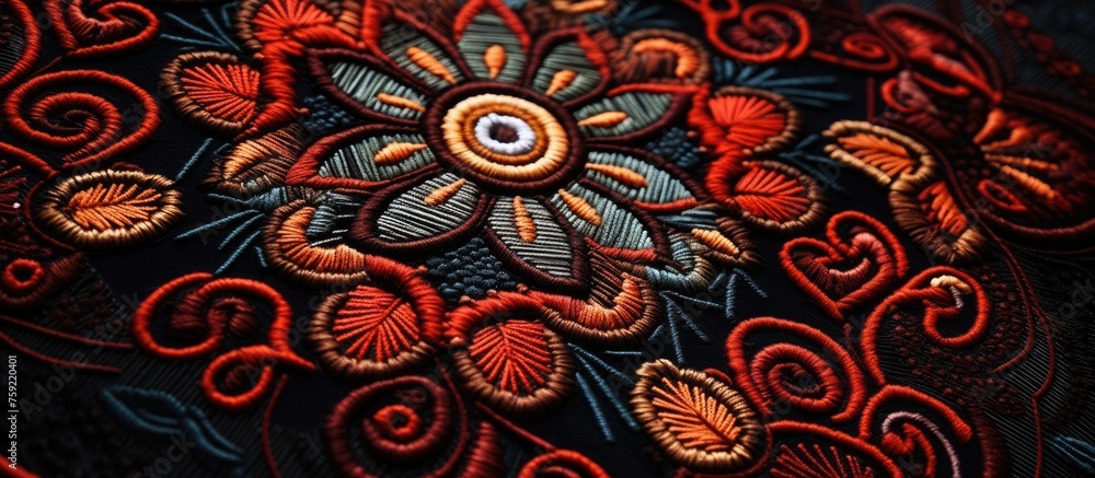Embroidery and batik design concept. Antique art for website, user interface theme. New trendy wallpaper, cover photo, interior decoration idea. Abstract pattern for the carpet background