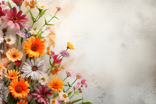 Colorful flowers on a textured cream background.