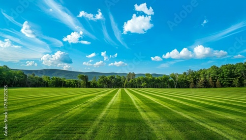 Pristine Lawn with Striped Pattern in Lush Park. Generative ai