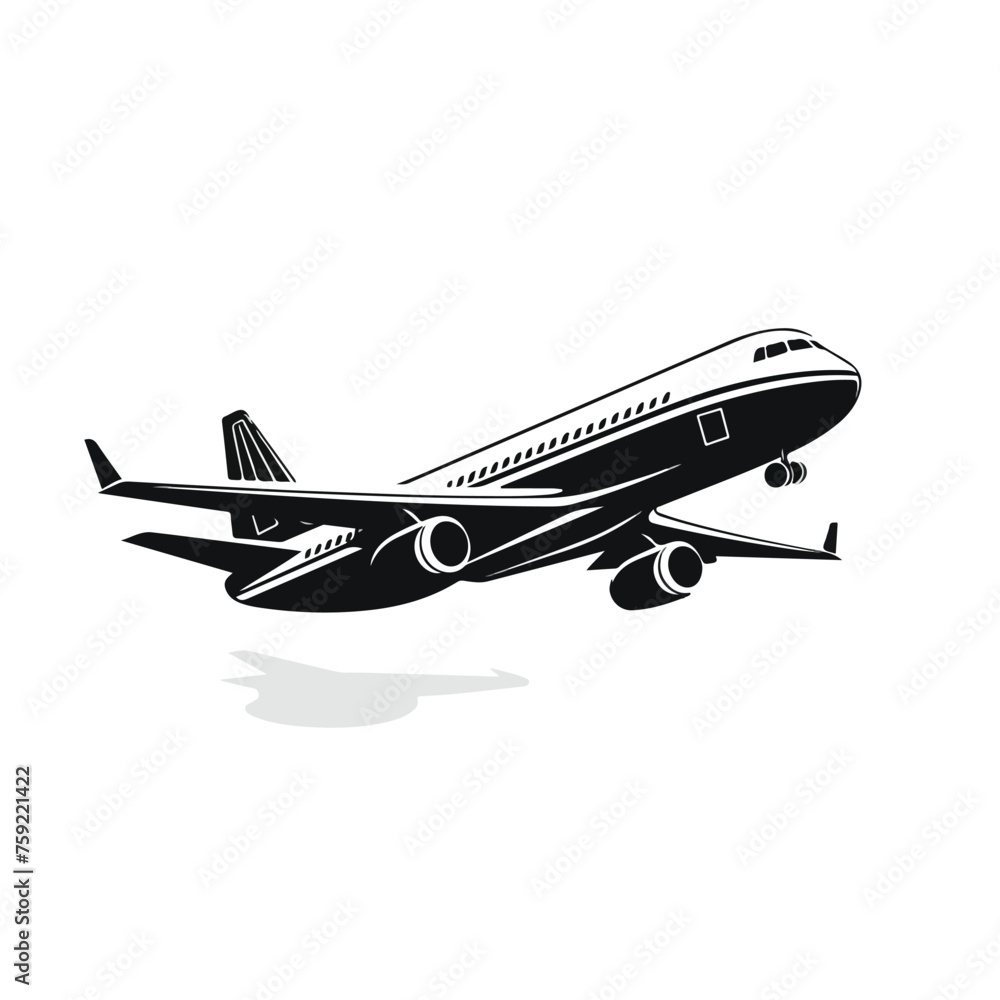 Flying Jumbo Airplane Monochrome Logo Design flat v