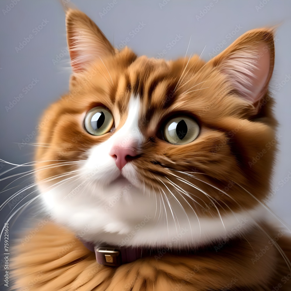 Studio photo of a beautiful fluffy Munchkin cat in close-up. Generative AI