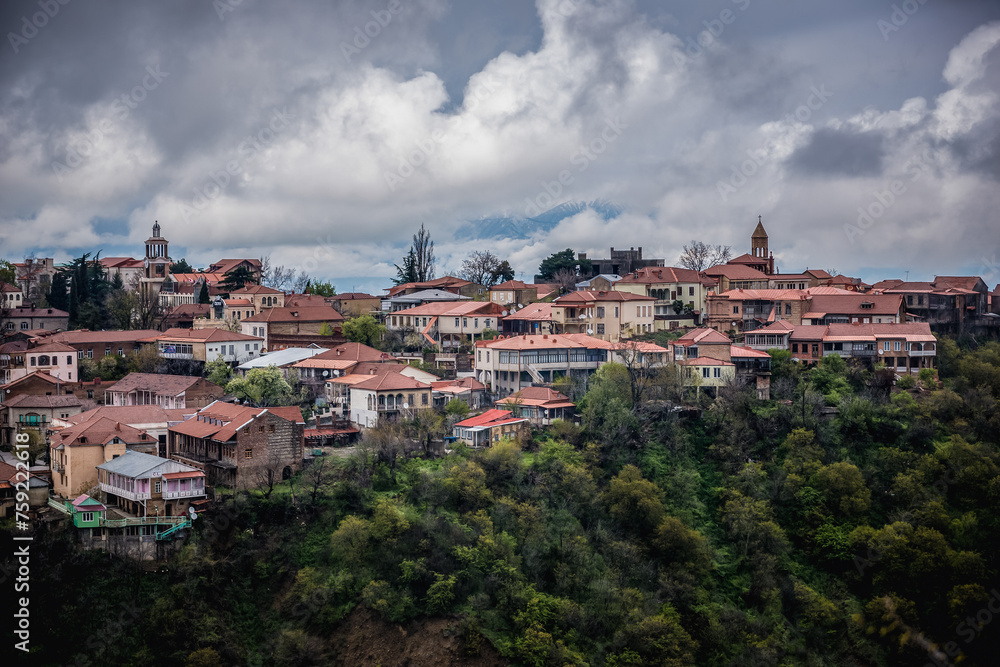 Sighnaghi town in Kakheti region, vie with clock tower of Town Hall in Georgia Sighnaghi town in Kakheti region, vie with clock tower of Town Hall in Georgia