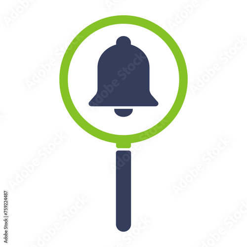 Magnifying glass icon with bell. Illustration