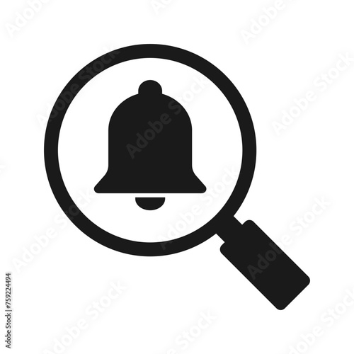 Magnifying glass icon with bell. Illustration
