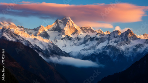 Enchanting Dawn at the DL Mountains: A Landscape of Serene Snow-Capped Peaks and Expansive Sky © Jon