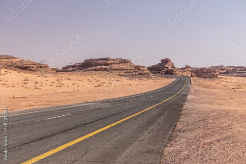 Road 70 through desert near Al Ula, Saudi Arabia