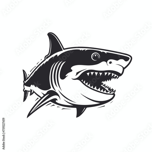 Great White Shark Logo Monochrome Design flat vecto