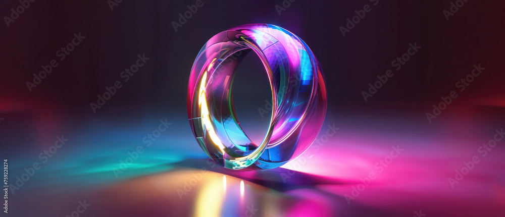 Ring shape of an object with neon lighting and a hologram glitter effect on dark background Ring shape of an object with neon lighting and a hologram glitter effect on dark background