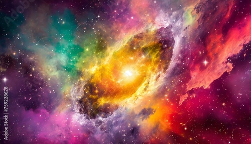 birth of a new star inside a multicolored nebula of colorful clouds of gas and cosmic dust abstract space background © William