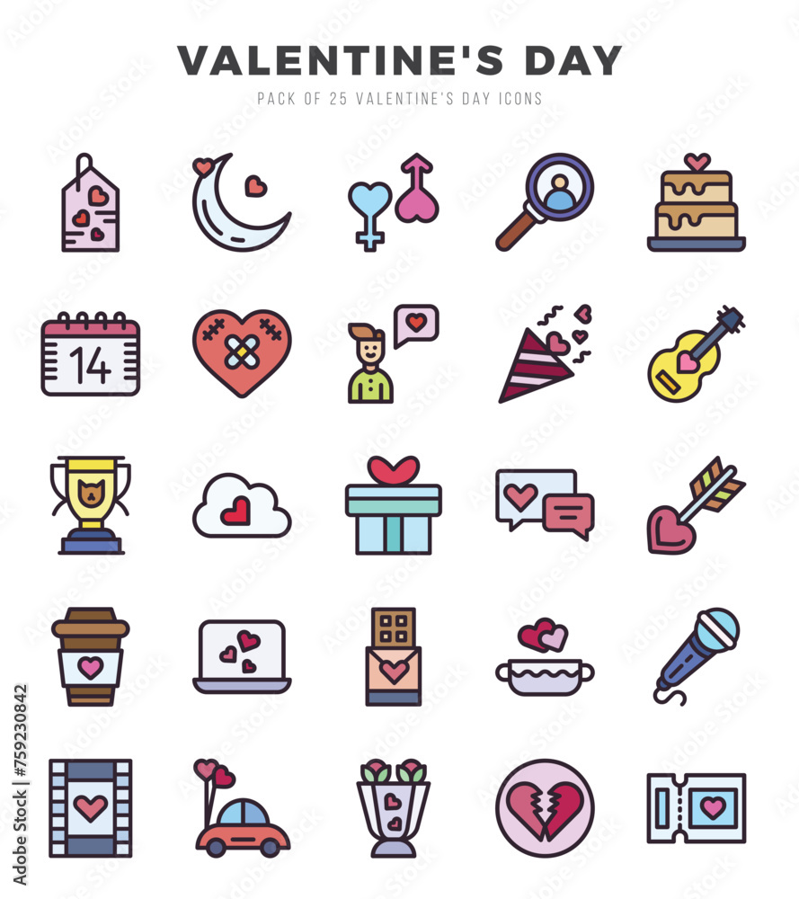 Set of Valentine'S Day icons. Vector Illustration.